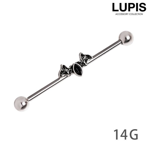 【14G】コウモリインダストリアルロングバーベルボディピアス