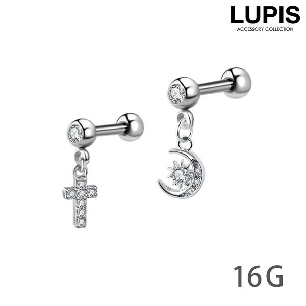 【16G】クロス×ムーンストレートバーベルボディピアス