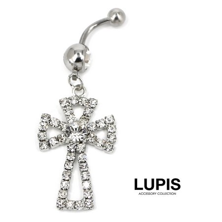 【14G】クロスパヴェ＆ジュエルバナナバーベルボディピアス・へそピアス