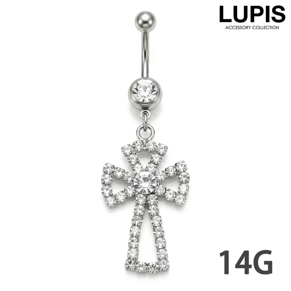 【14G】クロスパヴェ＆ジュエルバナナバーベルボディピアス・へそピアス