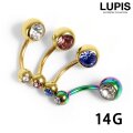【14G】ゴールドジュエルバナナバーベルボディピアス・へそピアス
