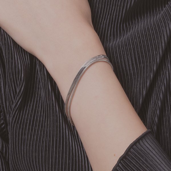 【金属アレルギー対応 316L】2連スネークチェーンステンレスブレスレット