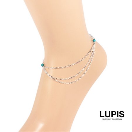 ターコイズビーズレイヤードシルバーアンクレット