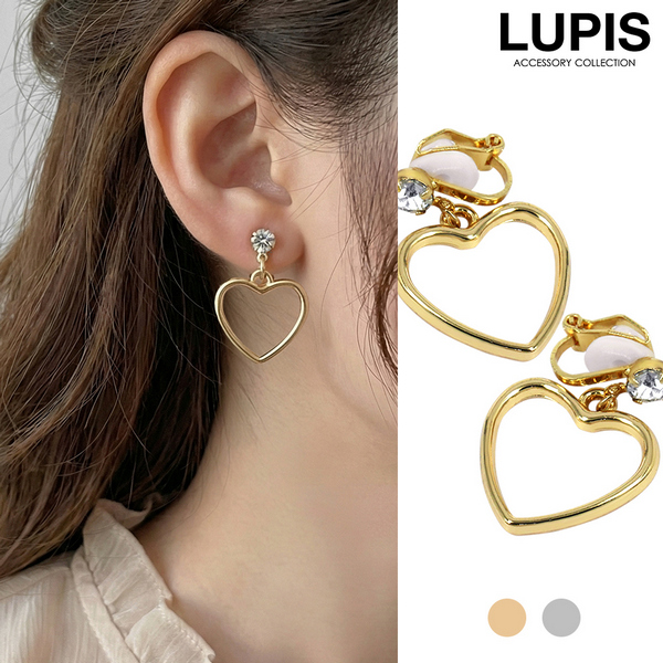 ラインストーンハートフレームイヤリング