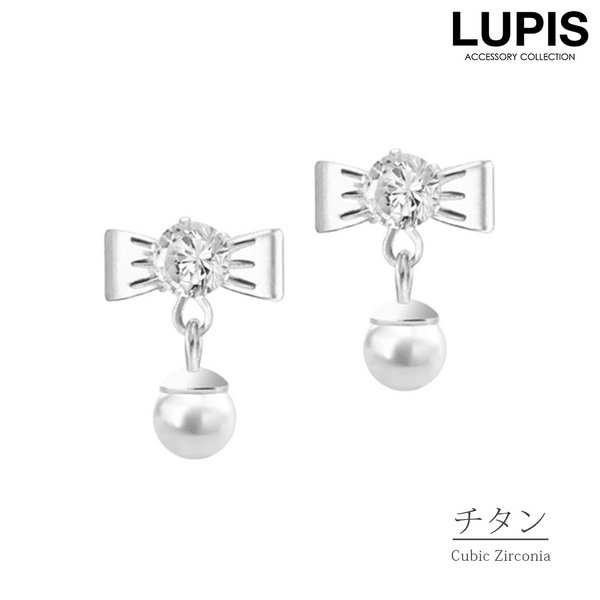 スウィングパールチタンリボンピアス