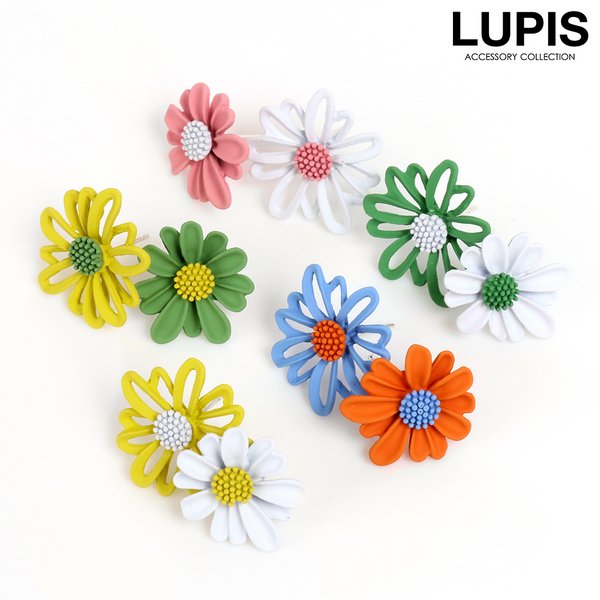バイカラーフラワーピアス