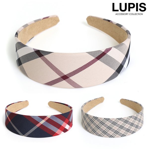 チェック柄ワイドカチューシャ