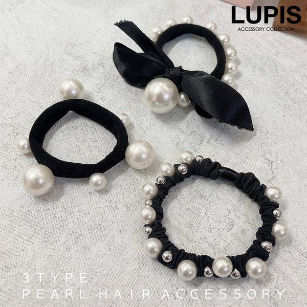 モノトーンパールヘアゴム