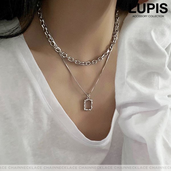 変形メタル2連チェーンネックレス