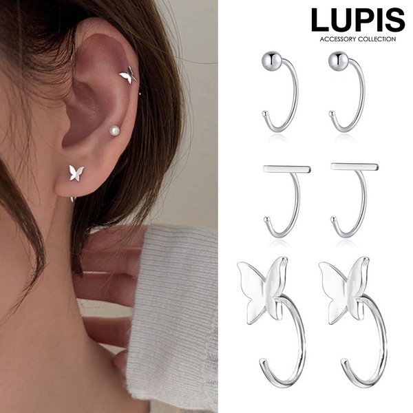 ワンポイントキャッチレスフープピアス