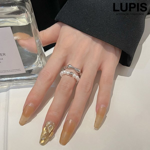 パール×メタル2連リング