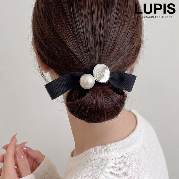 パール×メタルプレートヘアゴム