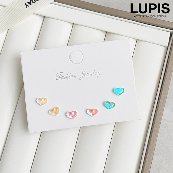 クリアカラーハートピアスセット