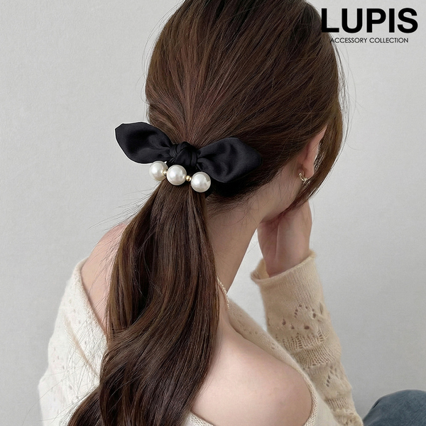 3連パール×リボンヘアゴム