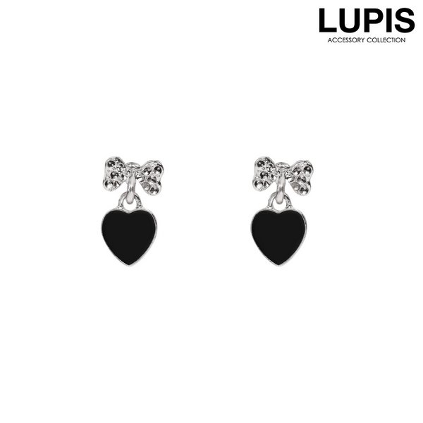 リボン×ハートモノトーンピアス