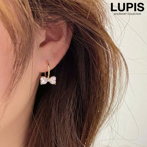 キラキラリボンフープピアス