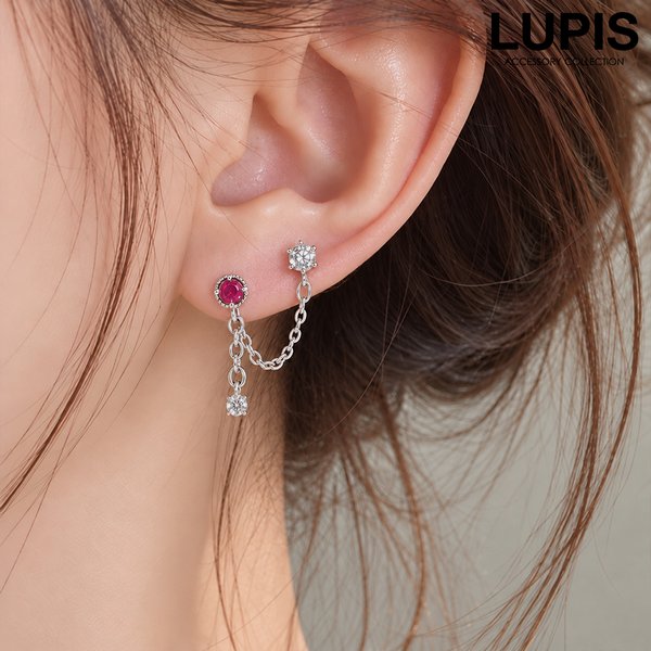 ダブルホールビジューチェーンピアス