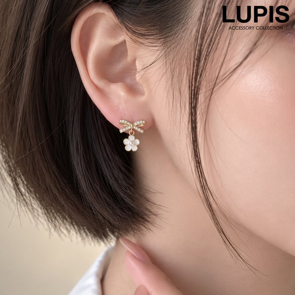リボン×フラワーピアス
