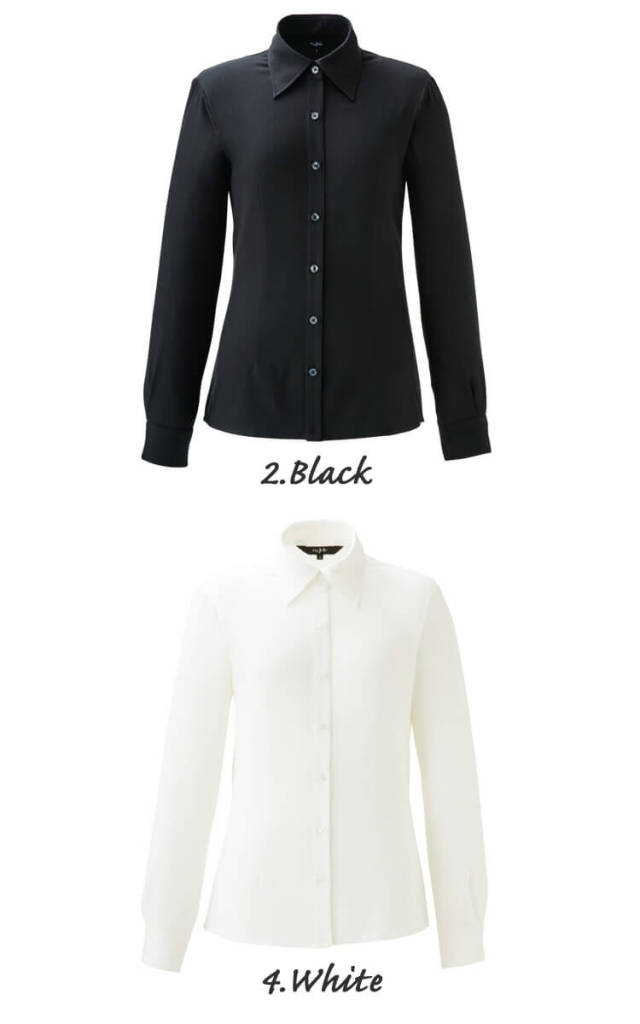 ユニフォーム オフィス 制服 en joie アンジョア 長袖シャツ 01230/5号/2.ブラック