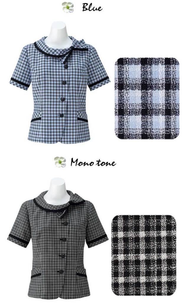 17・19号 オーバー ブラウス 事務服 AJ0835 モノトーン ネイビー チェック ニット 吸水速乾 ボンマックス 春夏用]チェック柄ニット・オーバーブラウス(34-AJ0835) | 株式