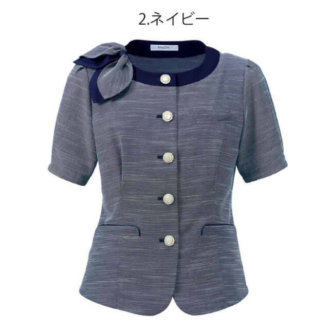 19号 事務服 オーバーブラウス 半袖 ESA831 春夏 スカーフ付き ネイビー レディース ENJOY オフィス 事務服 制服 エンジョイ ENJOY 春夏 オーバーブラウス ESA831