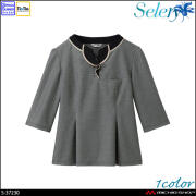 [TioTio素材]事務服 制服 オフィス 受付 セロリー selery オーバーブラウス S-37230 プラチナボーダー 
