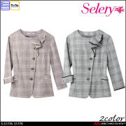 [TioTio素材]事務服 制服 オフィス ユニフォーム セロリー selery オーバーブラウス(八分袖) S-51776 S-51779 ビジューチェック 2026年秋冬新作