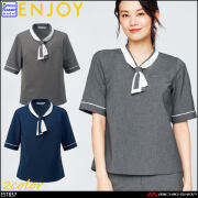 オフィス 事務服 制服  受付 ENJOY エンジョイ カーシーカシマ 半袖 プルオーバー EST837 