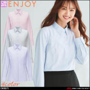 事務服 制服 ENJOY エンジョイ オフィス カーシーカシマ ストライプ シャツブラウス(長袖) EWB875 