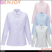事務服 制服 ENJOY エンジョイ オフィス カーシーカシマ ストライプ リボン シャツブラウス(長袖) EWB876 