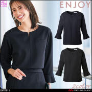 事務服 制服 接客 ENJOY エンジョイ オフィス カーシーカシマ ストライプ プルオーバー(八分袖) EWT1011 グロッシーフローラ