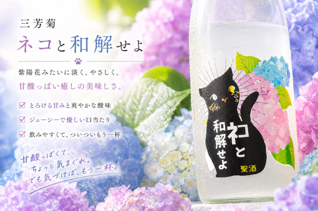 三芳菊 みよしきく ネコと和解せよ 紫陽花バージョン 無濾過原酒