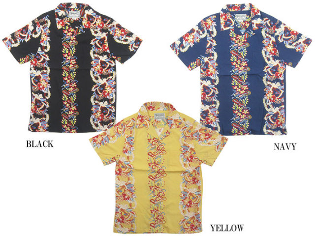 HOUSTON アロハシャツ 髑髏 スカル ギター ハイビスカス レーヨン BK sakurastyle_hou-m02001