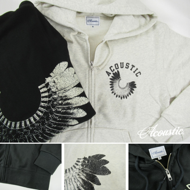 Acoustic アコースティック フルジップ スウェットパーカー FEATHER