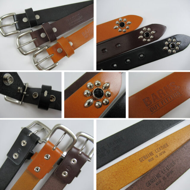 BARNS バーンズ 栃木レザー スタッズ ベルト LE-4343 -JOE-