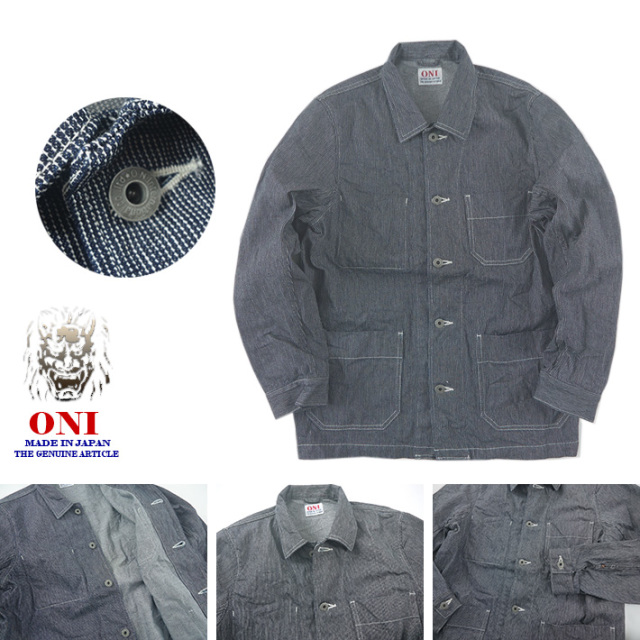 鬼デニム カバーオールジャケット ピンヘッドストライプ 03100