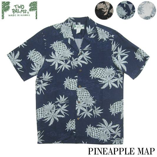 ハワイ直輸入TwoPalmsアロハシャツ[パイナップルマップブラック] 新品L TWO PALMS アロハシャツ パイナップル -JOE-