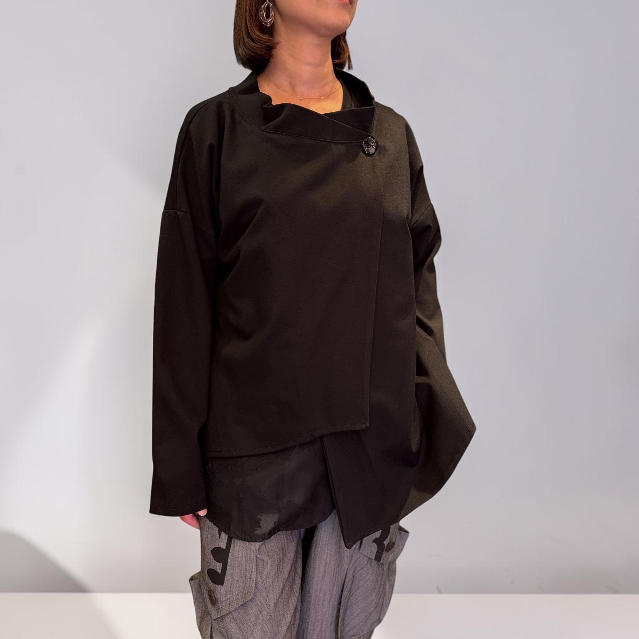 Italy アシンメトリー ヴィスコース カットソー ジャージ ジャケット