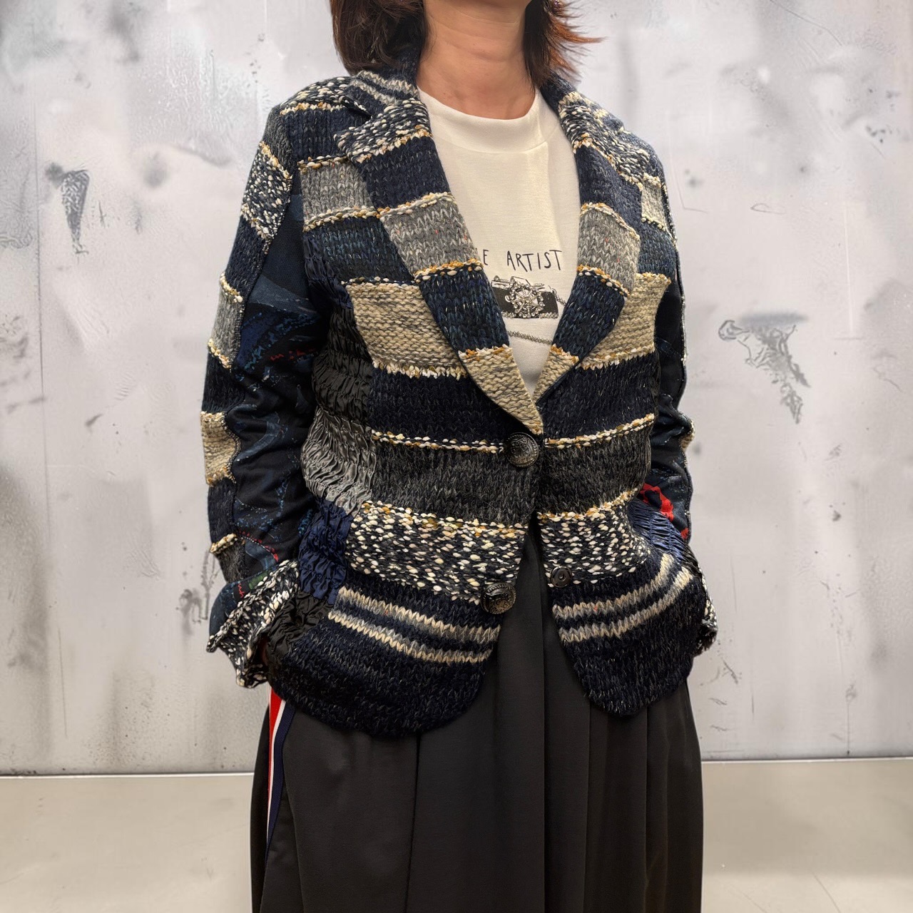 France 異素材 ニット コンビ テーラード ジャケット