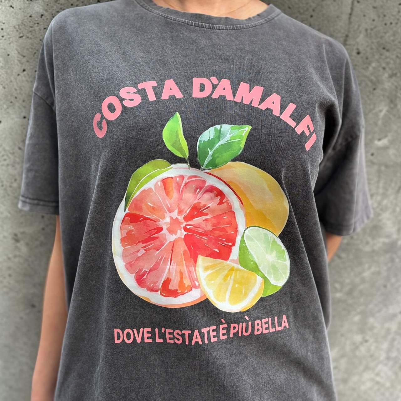 Italy  ソフト カットソー 半袖 Tシャツ グレープフルーツ