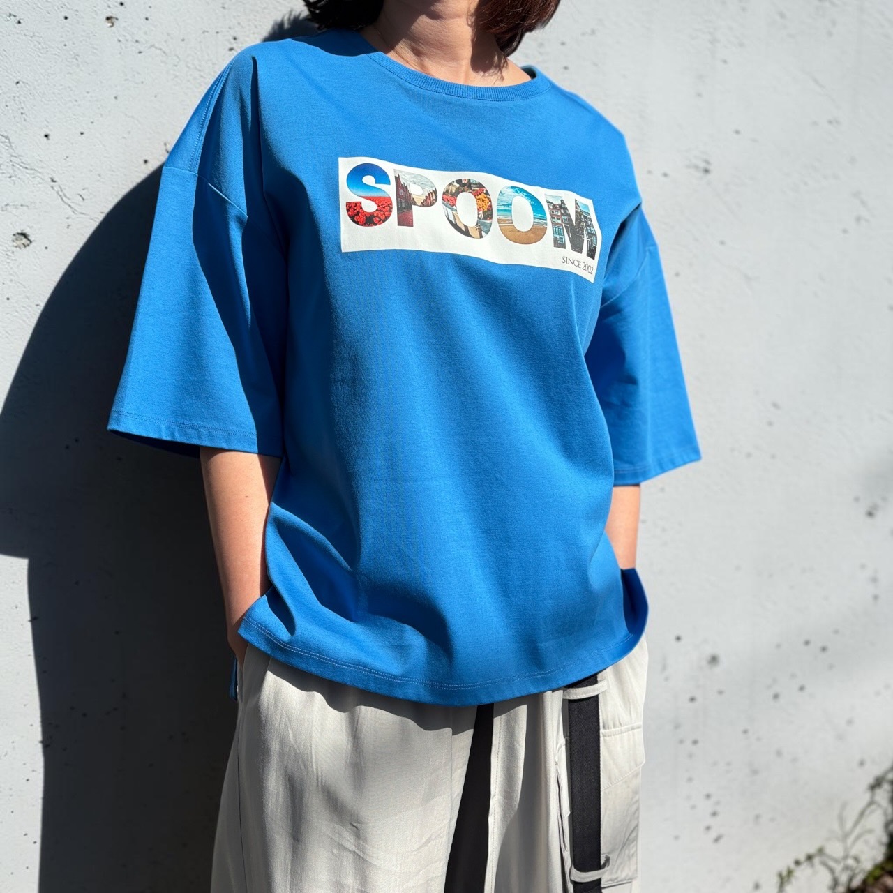 Spoom Holiday 冷感接触 フォトプリント ロゴ カットソー 5分袖 トップ