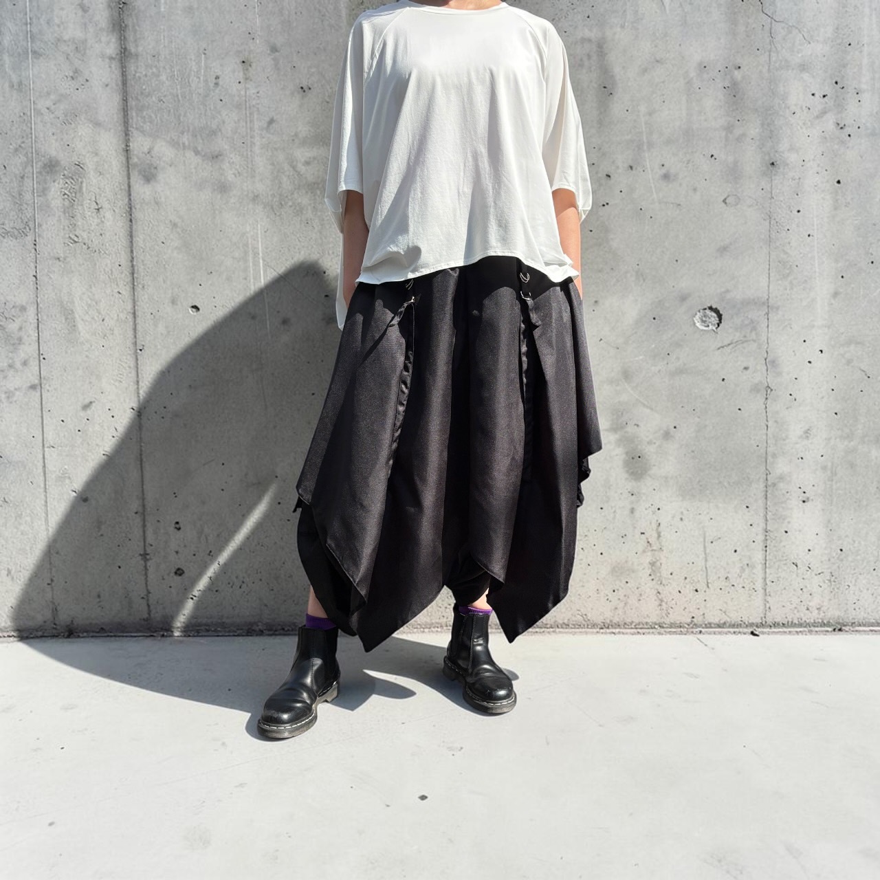 レイヤード リボンベルト コンバーティブル ワイド ストレート パンツ