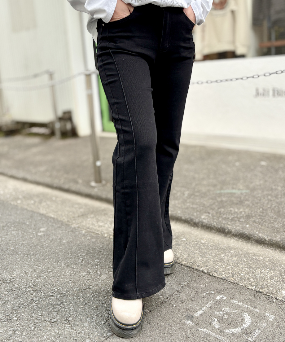 スーパーストレッチ ソフト ブーツカット ブラック パンツ