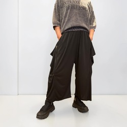 ジップ ヒダ コンバーティブル ワイド パンツ