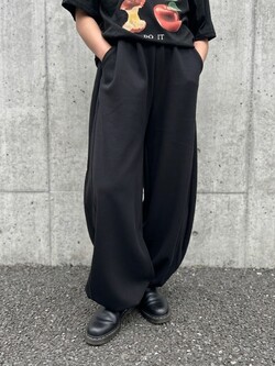 裾ドロスト サイド切り替え ボリューム カーブ パンツ