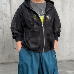 異素材 メッシュ コンビ フーディ ブルゾン ジャケット