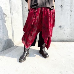 ドラゴン ジャガード レイヤード リボンベルト コンバーティブル ワイド ストレート パンツ