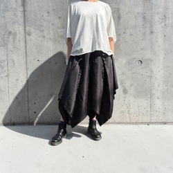 レイヤード リボンベルト コンバーティブル ワイド ストレート パンツ