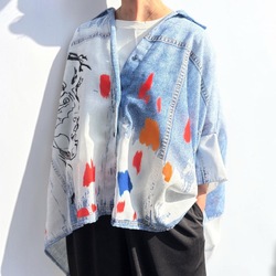 Italy アート プリント ザックリ 変形 半袖 シャツ ブラウス