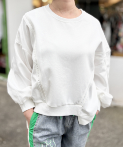 パイピング バインダー アシンメトリー 切替 ヘム 長袖 カットソー トップ